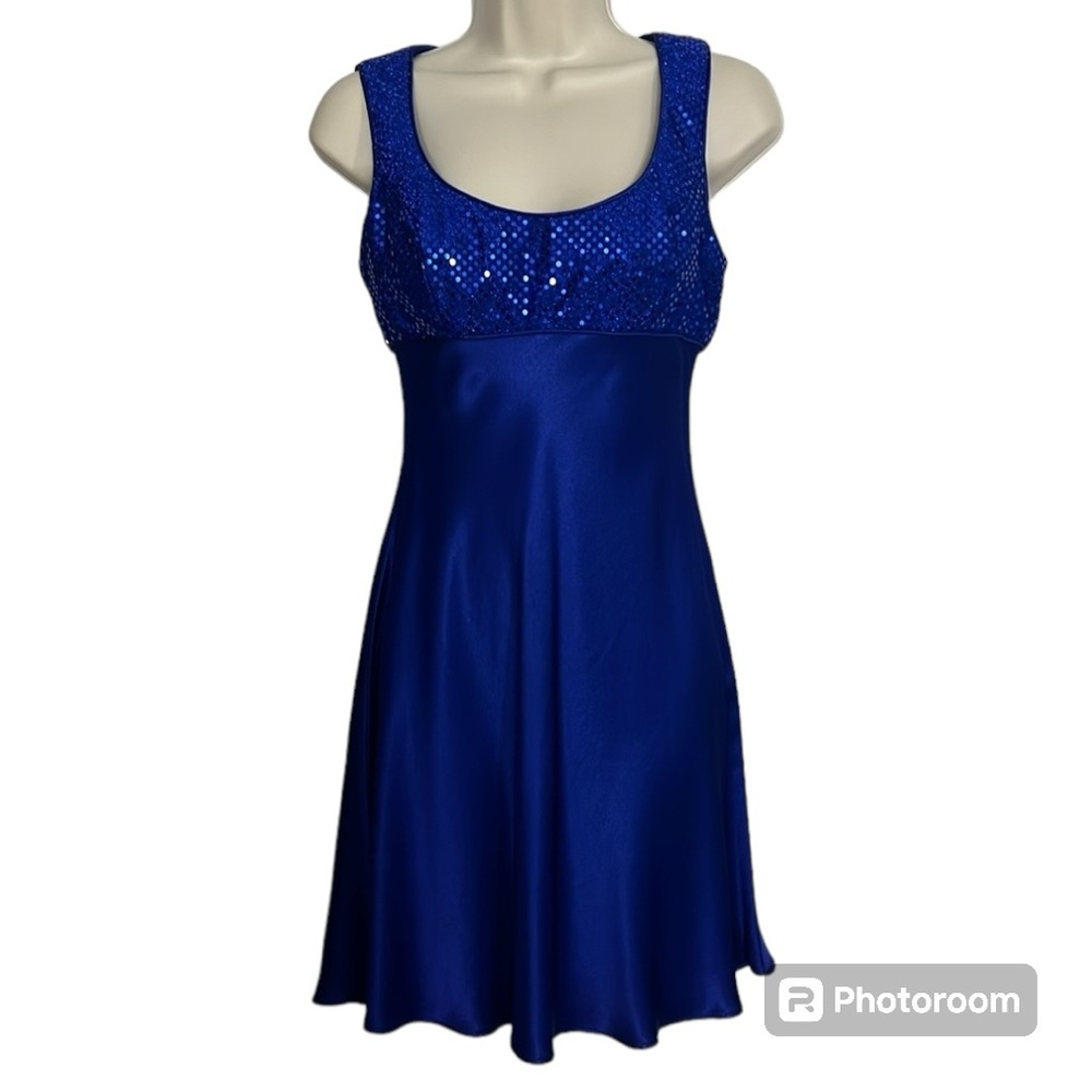 Blondie and Me Evening by Linda Bernell Blue Mini Cocktail Dress Size 5-6 - Picture 2 of 7